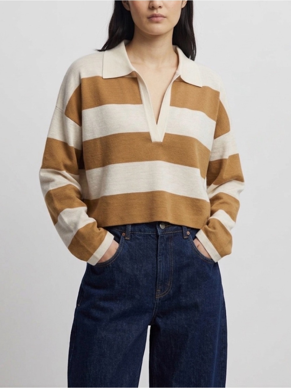 Saint Art SAMIRA Rugby STRIPED KNIT POLO Brown White XL NWT